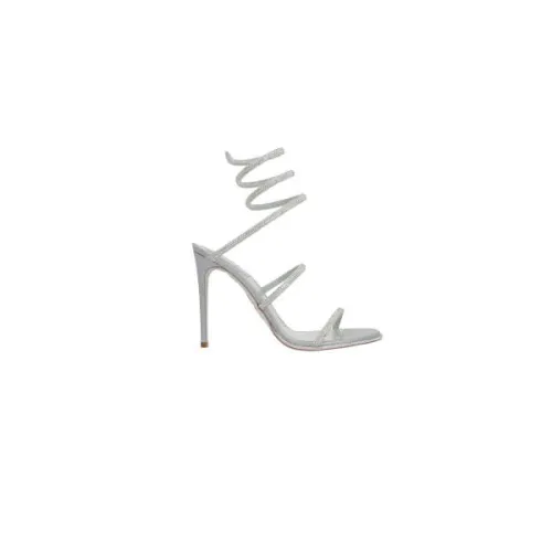 René Caovilla , Light Grey Satin Sandals with Tonal Micro Crystals ,Gray female, Sizes: