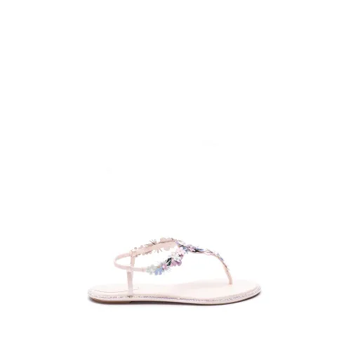 René Caovilla , Pink Satin Flowers Thong Sandals ,Pink female, Sizes: