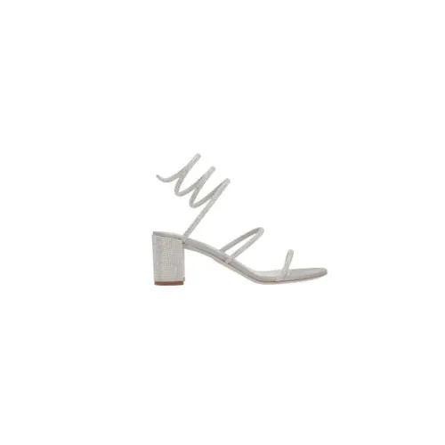 René Caovilla , Silver Strass Sandals with Snake Detail ,Gray female, Sizes: