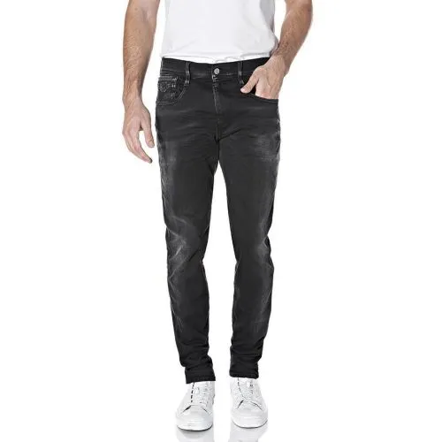 Replay Black Slim Fit Hyperflex White Shades Anbass Jeans