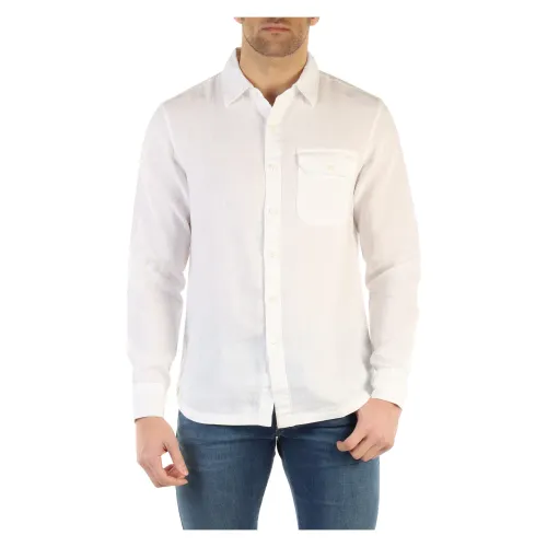 Replay , Classic Linen Shirt with Buttoned Cuffs ,White male, Sizes: