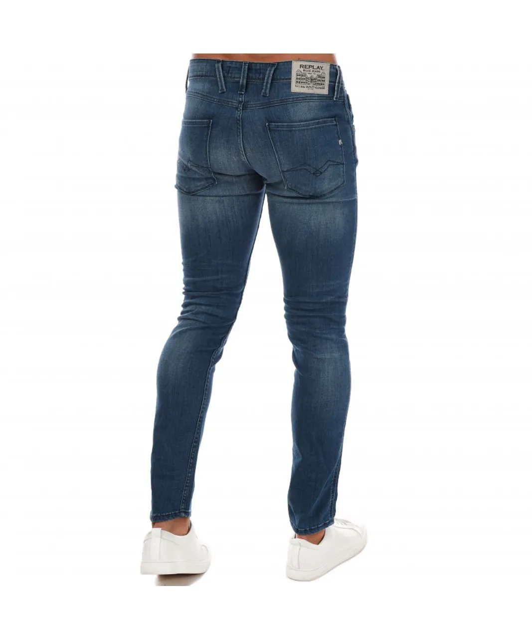 Replay Mens Anbass Slim Fit Jeans in Blue Cotton