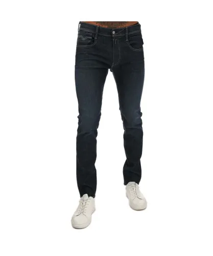 Replay Mens Slim Fit Anbass Hyperflex Re-used Jeans in Dark Blue Cotton