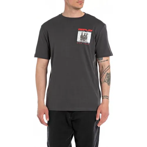 Replay , Open Hand Crew Neck T-shirt ,Black male, Sizes: