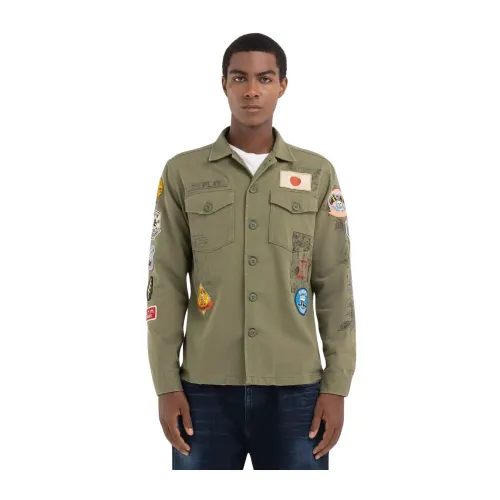 Replay , Printed Patch Overshirt ,Green male, Sizes: