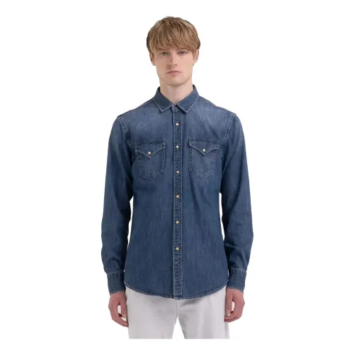 Replay , Regular Fit Denim Shirt with Enzyme Treatment ,Blue male, Sizes: