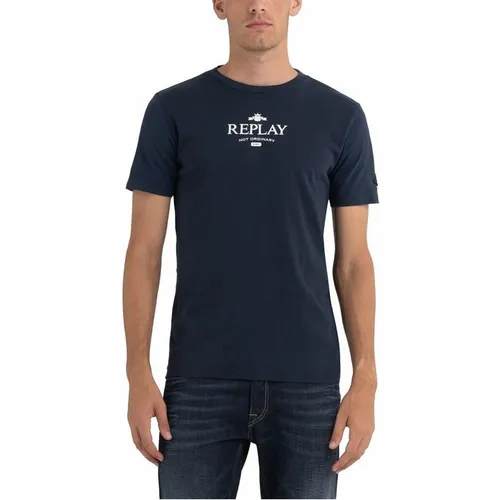 Replay Replay Logo T-Shirt Mens - Blue