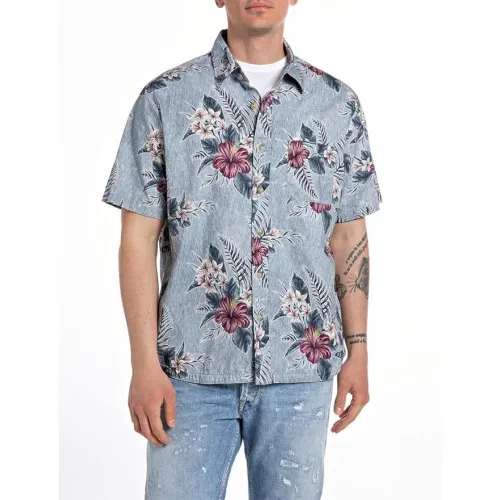 Replay , Short Sleeve All-Over Print Shirt ,Multicolor male, Sizes: