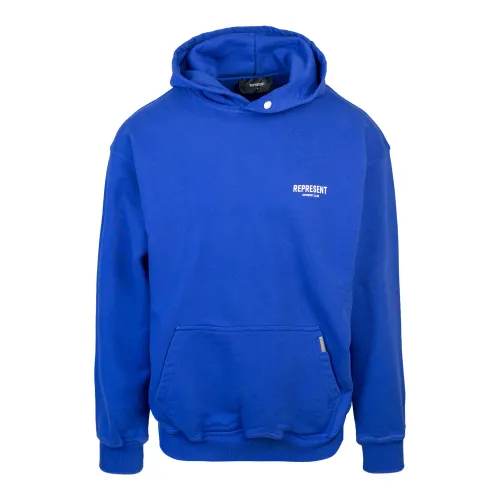 Represent , Blue Hooded Sweater Loose Fit Kangaroo Pocket ,Blue male, Sizes: