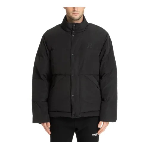 Represent , Logo Down Jacket with Snap-Buttons and Zip ,Black male, Sizes: