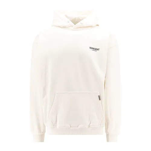 Represent , White Sweatshirt with Hood and Maxi Logo ,White male, Sizes: