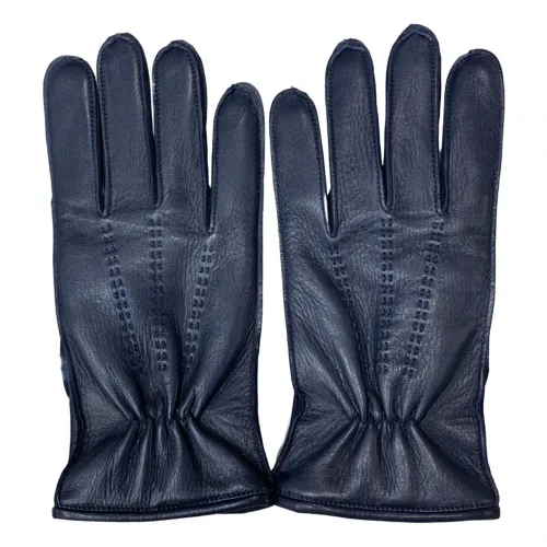 Restelli Guanti , Handmade Mens Leather Gloves Blue ,Black male, Sizes: