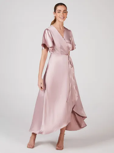 Rewritten Florence Waterfall Hem Satin Wrap Dress - Rose - Female