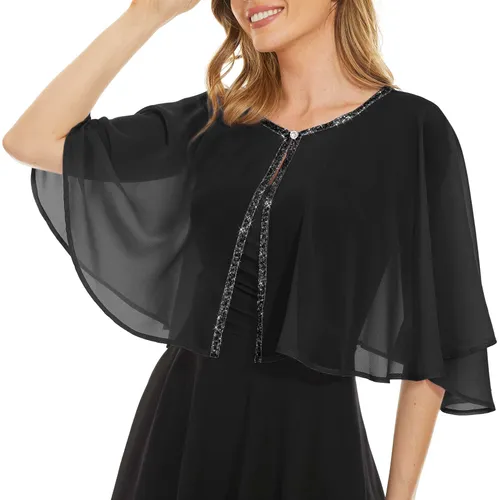 Rheane Soft Chiffon Sequins Shawls and Wraps/Cape for