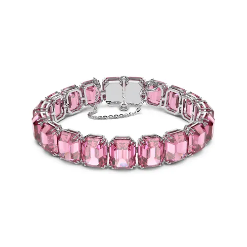 Rhodium Plated Millenia Octagon Pink Crystal Bracelet