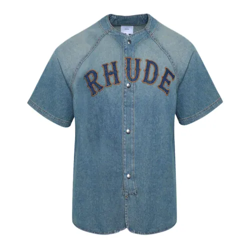 Rhude , Denim Baseball Shirt ,Blue male, Sizes: