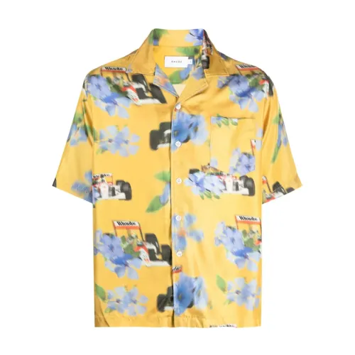 Rhude , Floral Print Silk Shirt ,Yellow male, Sizes: