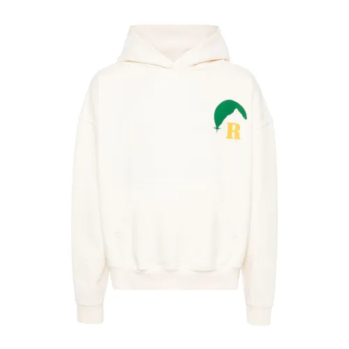 Rhude , Ivory Cotton Jersey Hoodie with Graphic Logo Print ,White male, Sizes: