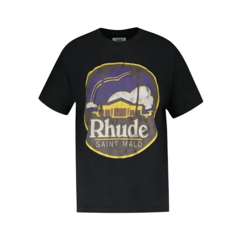 Rhude , Saint Malo T-Shirt - Rhude - Cotton - Black ,Black male, Sizes: