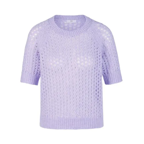 Riani , Short Sleeve Wool Blend Sweater with Ajour Knit Details ,Purple female, Sizes: