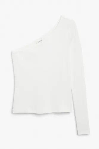 Ribbed one-shoulder top - White
