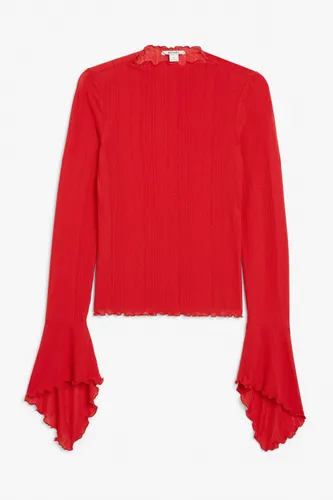 Ribbed top with bell sleeves - Red