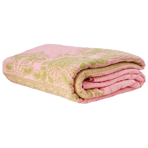 Rice - Cotton Quilt Bedspread with Embroidery - Blanket size 225 x 250 cm, sand/pink