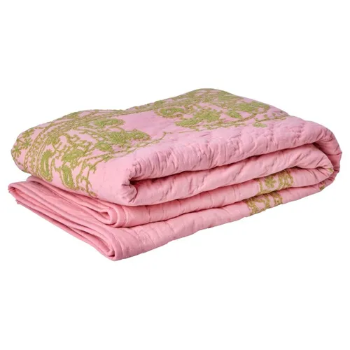 Rice - Cotton Quilt Blanket with Embroidery - Blanket size 140 x 200 cm, pink