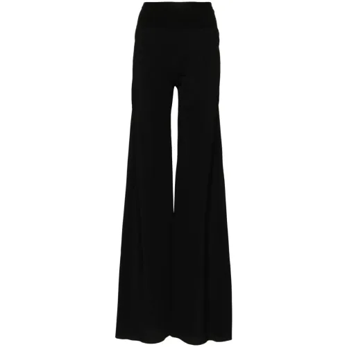 Rick Owens , Black Flared Trousers with Ribbed Waistband ,Black female, Sizes: