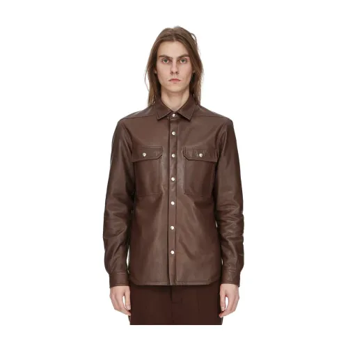 Rick Owens , Brown Leather Outer Shirt for Men ,Brown male, Sizes:
