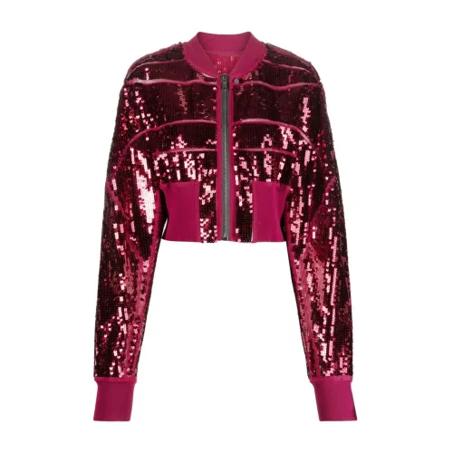 Rick Owens , Fuchsia Sequin Cropped Bomber Jacket ,Pink female, Sizes: