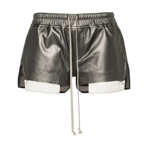 Rick Owens , Grey Lambskin Metallic Shorts ,Gray female, Sizes: