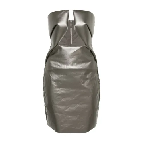 Rick Owens , Gun Metal Coated Denim Mini Dress ,Gray female, Sizes: