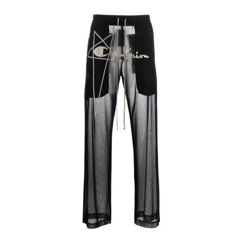 Rick Owens , Sheer Logo-Embroidered Trousers ,Black female, Sizes: