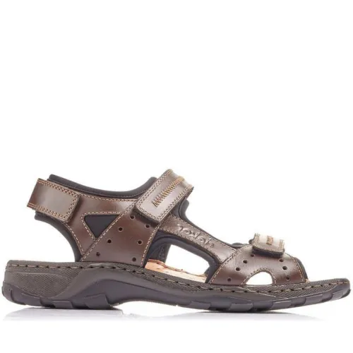 Rieker , Brown Leather Flat Sandals ,Brown male, Sizes: