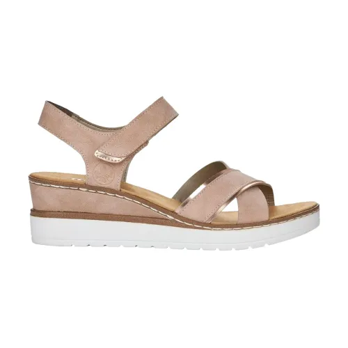 Rieker , Elegant Beige and Altrosa Wedge Sandals ,Beige female, Sizes: