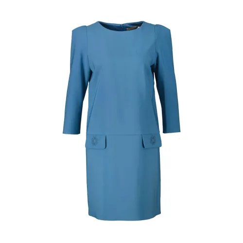 Rinascimento , Light Blue Loose Fit Dress with Subtle Puff Sleeves ,Blue female, Sizes: