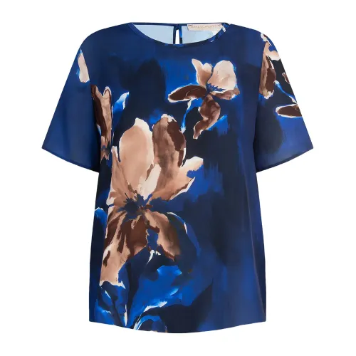 Rinascimento , Short Sleeve Floral Blouse ,Blue female, Sizes: