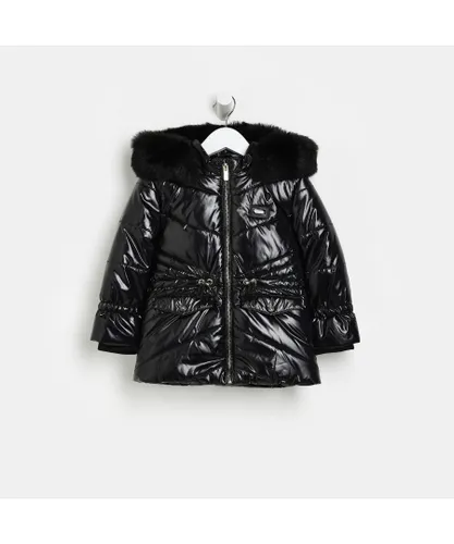 River Island Baby Girl Girls Puffer Jacket Black Ava Cinched
