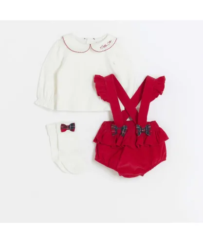 River Island Baby Girls Bloomer Set Red Frill Check Bow cotton