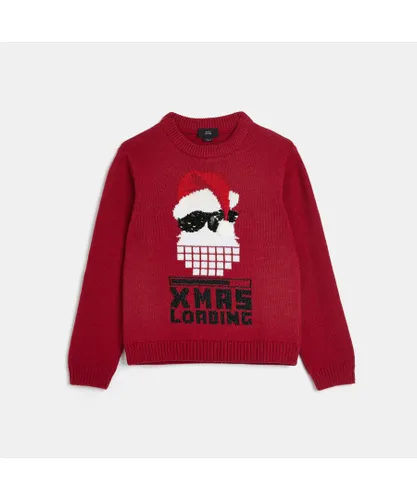 River Island Boys Jumper Red Novelty Christmas Graphic