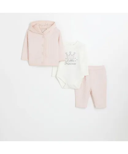 River Island Girls Baby Girl Quilted Jacket 3 Piece Set Pink Heart