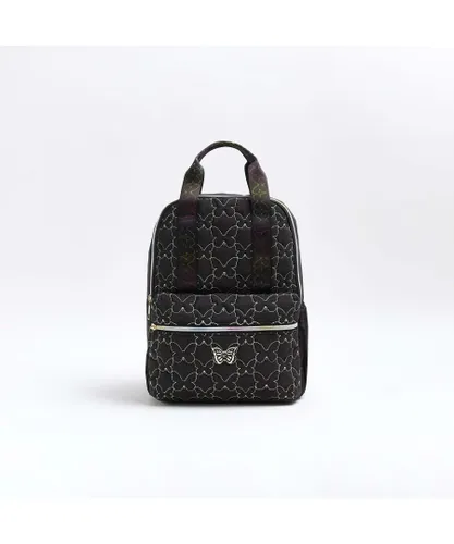 River Island Girls Backpack Black Nylon Butterfly Bag - One Size