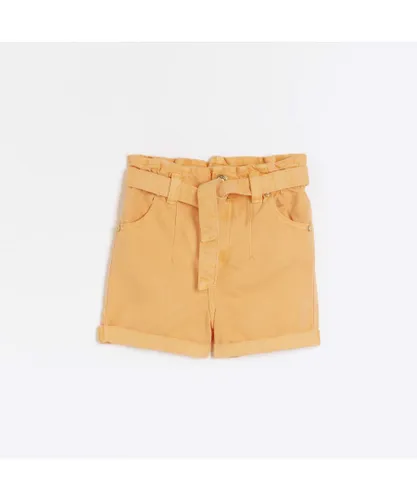 River Island Girls Denim Shorts Orange Paperbag Cotton