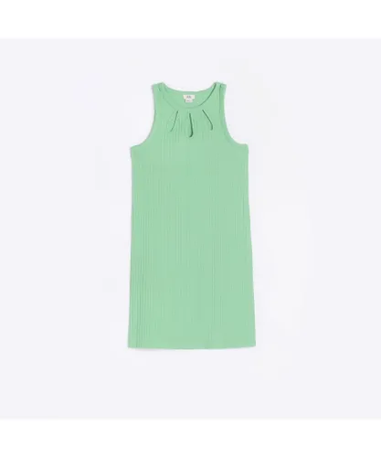 River Island Girls Dress Green Halter Cut Out Ribbed Cotton