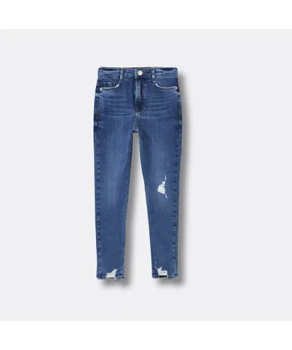 River Island Girls Skinny Jeans Blue High Rise Cotton