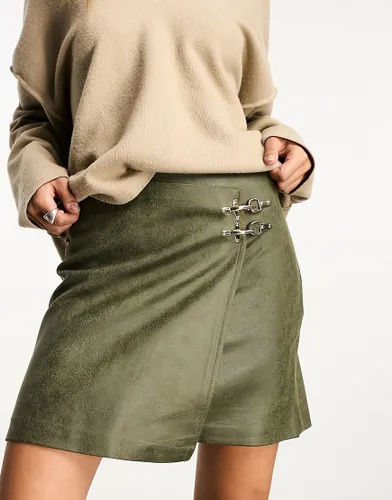 River Island heritage mini skirt in khaki-Green