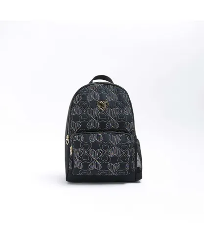 River Island Kids Girls Backpack Black Embroidered Heart Bag - One Size