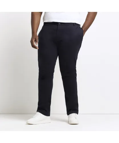 River Island Mens Chino Trousers Big & Tall Navy Slim Fit Smart Cotton