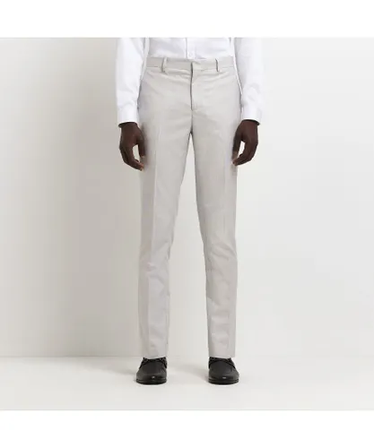 River Island Mens Suit Trousers Dobbie Texture - Ecru Cotton